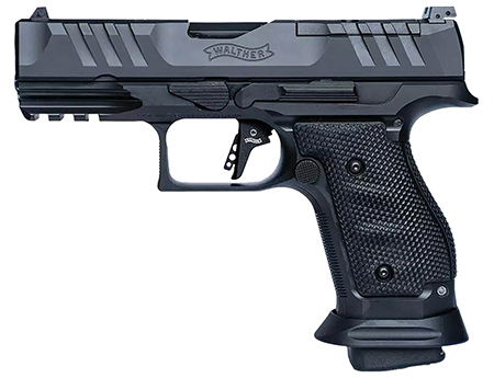 [723364237744] Walther Arms 2896991 PDP Pro Compact Frame 9mm Luger 18+1 4" Black Steel Barrel, Black Optic Cut/Serrated Steel Slide, Black Steel Frame w/Picatinny Rail, Textured Wraparound Grip