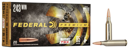 [029465098513] Federal P243K Premium  243Win 85gr Barnes TSX 20 Per Box/10 Case