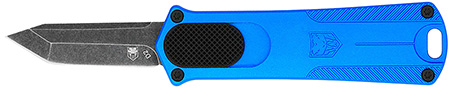 [099654040944] CobraTec Knives CALI952BLUTNS California 952 *CA Compliant 1.75" OTF Tanto Plain Black Stonewashed D2 Steel Blade, 3" Blue Anodized Aluminum Handle