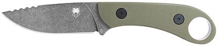 [753389272970] CobraTec Knives SD2DNSODGGEN2 Skinner Gen II 3.50" Fixed Plain Stonewashed D2 Steel Blade, 4.31" OD Green Textured G10 Scales Handle w/Finger Ring