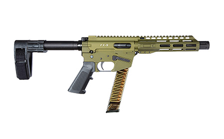 [856169007301] FREEDOM ORDNANCE FX9P8SBM-ODG FX9  9mm Luger 32+1 8" Black Nitride Barrel, M-LOK Handguard, OD Green Aluminum Receiver w/Picatinny Rail, OD Green Polymer SB Mini Brace, Black AR15 Grip