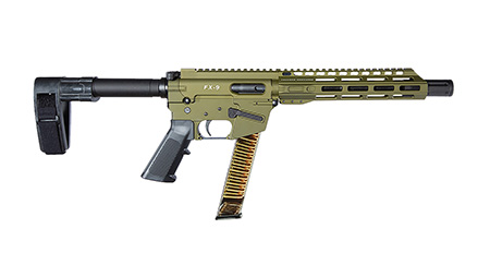 [856169007332] FREEDOM ORDNANCE FX9P10SBM-ODG FX9  9mm Luger 32+1 10" Black Nitride Barrel, M-LOK Handguard, OD Green Aluminum Receiver w/Picatinny Rail, OD Green Polymer SB Mini Brace, Black AR15 Grip