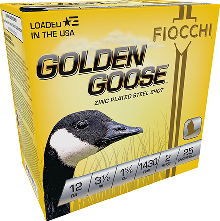 [762344705743] Fiocchi 1235GG2 Golden Goose  12Gauge 3.50" 1 5/8oz 2Shot 25 Per Box/10 Case