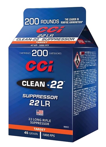 [604544647044] CCI 980CC Clean-22 Suppressor 22 LR 45 gr Lead Round Nose 200 Per Box/ 10 Case