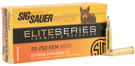 [798681673018] Sig Sauer E225VP4020 Elite Varmint  &  Predator 22-250Rem 40gr Extreme Expansion Tip 20 Per Box/10 Case