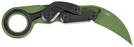 [794023404081] CRKT 4040BG Provoke  2.41" Folding Karambit Plain Bright Green Cerakote D2 Steel, Blade Bright Green Cerakote Aluminum Handle