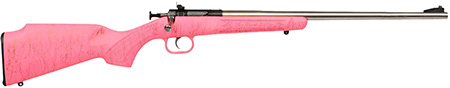 [611613024415] Crickett KSA2441 Gen2  Youth 22 LR 1rd 16.13" Stainless Single Shot Barrel, Stainless Steel Receiver, Pink w/Gold Webbing Fixed Synthetic Stock