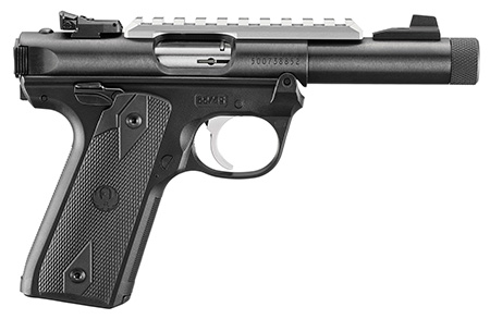 [736676401901] Ruger 40190 Mark IV 22/45 22 LR 10+1 4.40" Steel Threaded Bull Barrel, Blued Picatinny Rail Receiver, Blued Polymer Frame, Black Checkered Polymer Grip