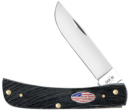 [021205530628] Case 53062 Sod Buster Stars  &  Stripes 3.70" Folding Skinner Plain Mirror Polished Tru-Sharp SS Blade, Sawcut Jig Gray Bone Handle, American Flag Shield