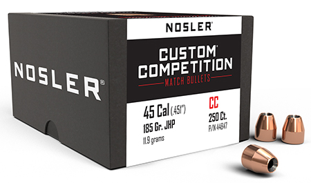 [054041448475] Nosler 44847 Custom Competition 45Cal 185gr Jacketed Hollow Point 250/Box