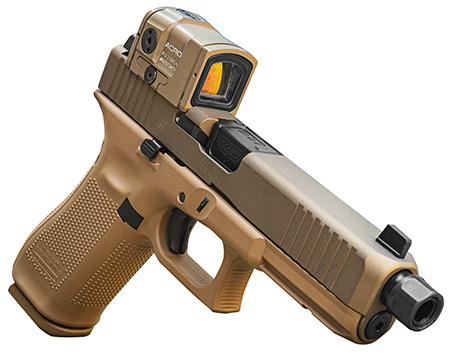 [810188101150] Glock UA175S204N17FDE G17 Gen5 Full Size Frame 9mm Luger 17+1 4.49" Black Threaded Barrel, Steel Flat Dark Earth Cerakote Polymer Frame w/Picatinny Rail, Aimpoint Acro Red Dot, Ambidextrous