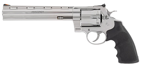 [098289005557] Colt Mfg ANACONDASP8RTS45C Anaconda  45 Colt (Long Colt) 6rd Shot 8" Stainless Vent Rib Barrel, Cylinder  &  Frame, Black Grip
