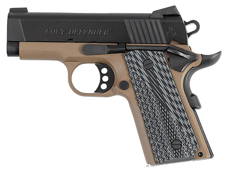 [098289112149] Colt Mfg O7800XEFDE Defender  45 ACP 7+1 3" Black Carbon Steel Serrated Slide, Flat Dark Earth Aluminum Frame w/Beavertail, G10 Grip