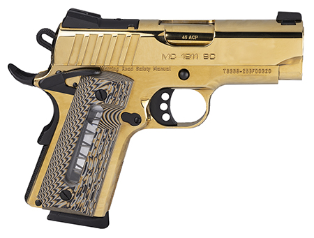 [741566907784] Girsan 390133 MC1911 SC Sub-Compact 45 ACP 6+1 3.40" Gold PVD Steel Serrated Slide  &  Frame w/Beavertail, Ambidextrous
