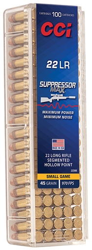 [604544698558] CCI 22SMX Suppressor Max  22LR 45gr Segmented Hollow Point 100 Per Box/50 Case