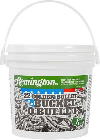 [000000000047] Remington Ammunition 21231 Golden Bullet Bucket O Bullets 22LR 36gr Plated Hollow Point 1400 Per Box/4 Case *Bucket