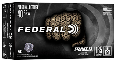 [604544704389] Federal PD40P1G Punch  40S&W 165gr Jacketed Hollow Point 50 Per Box/10 Case