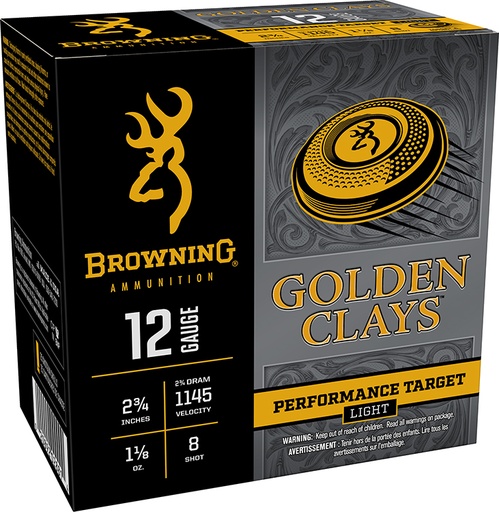 [020892028814] Browning Ammo BGC128 Golden Clays  12Gauge 2.75" 1 1/8oz 8Shot 25 Per Box/10 Case