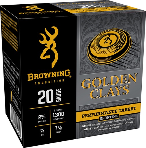 [020892028890] Browning Ammo BGC207 Golden Clays  20Gauge 2.75" 7/8oz 7.5Shot 25 Per Box/10 Case