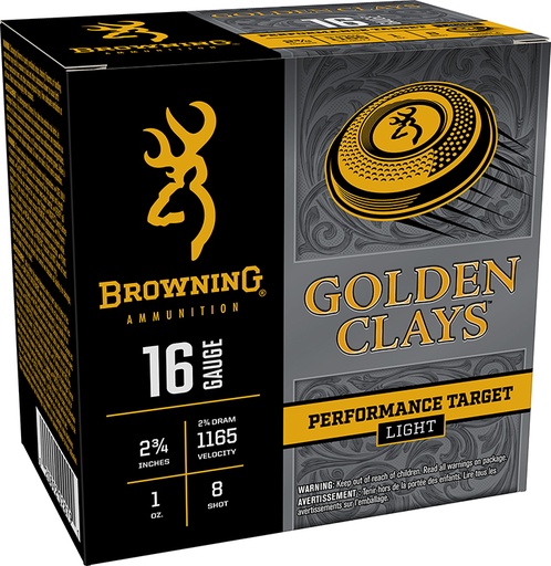 [020892028791] Browning Ammo BGC168 Golden Clays  16Gauge 2.75" 1oz 8Shot 25 Per Box/10 Case