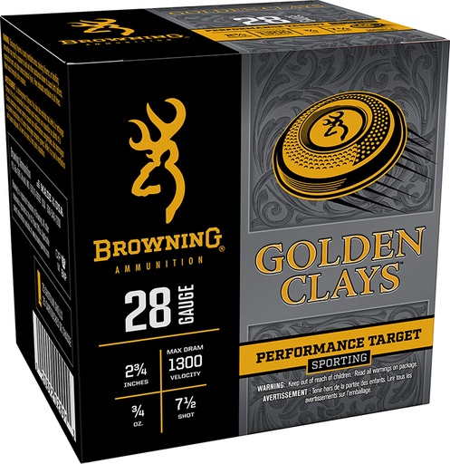 [020892028913] Browning Ammo BGC287 Golden Clays  28Gauge 2.75" 3/4oz 7.5Shot 25 Per Box/10 Case