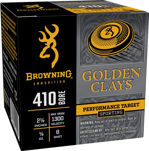 [020892028937] Browning Ammo BGC418 Golden Clays  410Bore 2.50" 1/2oz 8Shot 25 Per Box/10 Case