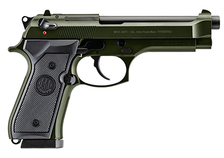 [082442062211] Beretta USA J92F300GR15 92FS  Full Size Frame 9mm Luger 15+1 4.90" Black Steel Barrel, OD Green Cerakote Serrated Slide, OD Green Cerakote Aluminum Frame w/Beavertail, Black Textured Grip
