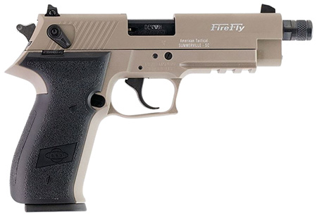 [810113113937] GSG GERG2213TFFTA FireFly  22 LR 13+1 4.90" Black Threaded Barrel, Tan Aluminum Serrated Slide, Tan Aluminum Frame w/Picatinny Rail, Textured Grip