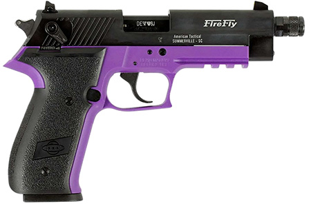 [810113113968] GSG GERG2213TFFLA FireFly  22 LR 13+1 4.90" Black Threaded Barrel, Aluminum Serrated Slide, Purple Aluminum Frame w/Picatinny Rail, Textured Grip