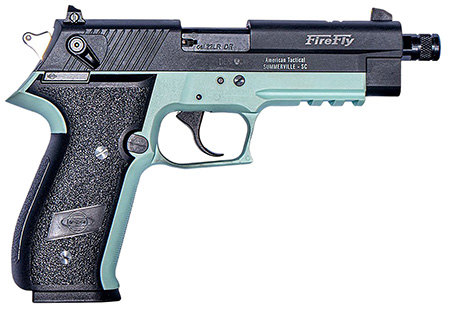 [810113113982] GSG GERG2213TFFMA FireFly  22 LR 13+1 4.90" Black Threaded Barrel, Aluminum Serrated Slide, Mint Aluminum Frame w/Picatinny Rail, Textured Grip