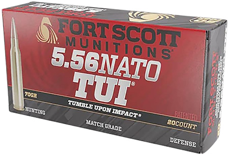 [758381722065] Fort Scott Munitions 556-070-SCV2 Tumble Upon Impact (TUI)  5.56mm 70gr Solid Copper Spun 20 Per Box/25 Case