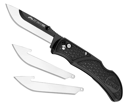 [743404301785] Outdoor Edge OX30C Onyx Lite 3" Folding Plain 420J2 Stainless Steel Blade Black Trimond Textured Polymer Handle