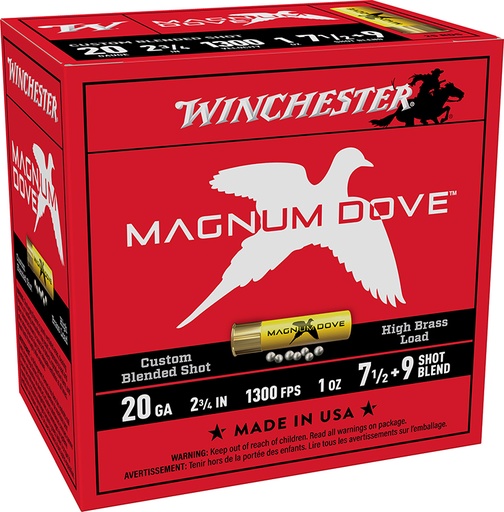[020892029699] Winchester Ammo MD2079 Magnum Dove  20Gauge 2.75" 1oz 7.5/9Shot 25 Per Box/10 Case