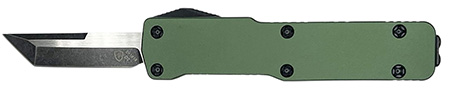 [093674826649] Templar Knife  Premium LW  1.85" OTF Tanto Plain Black Oxide Stonewashed Powder Coated D2 Steel Blade, 3.50" Green Anodized Aluminum Handle, California Legal