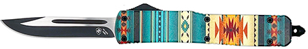 [093674828582] Templar Knife  Gen II Saddle Blanket Slim 3.43" OTF Drop Point Plain Black Oxide Stonewashed 440C SS Blade, 5.05" Teal Aluminum Handle, Glass Breaker