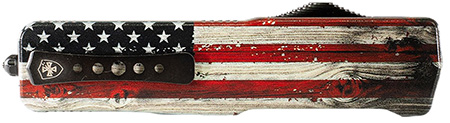 [093674817753] Templar Knife  Premium Weighted Wood US Flag Slim 3" OTF Tanto Plain Black Oxide Stonewashed Powder Coated D2 Steel Blade, 4.50" Painted Wood Grain US Flag Aluminum Handle