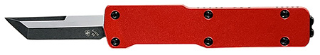 [093674826687] Templar Knife  Premium LW  Micro 1.85" OTF Tanto Plain Black Oxide Stonewashed Powder Coated D2 Steel Blade, 3.50" Red Anodized Aluminum Handle, California Legal