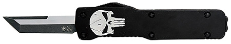 [093674826342] Templar Knife  Premium LW Fallen Micro 1.85" OTF Tanto Plain Black Oxide Stonewashed Powder Coated D2 Steel Blade, 3.50" Black w/Skull Aluminum Handle, California Legal