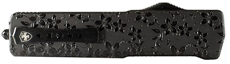 [093674820203] Templar Knife  Premium LW Floral Large 3.55" OTF Dagger Plain Black Oxide Stonewashed Powder Coated D2 Steel Blade, 5.25" Black Gloss Aluminum Handle
