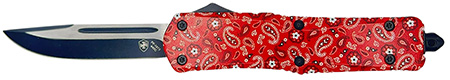 [093674827981] Templar Knife  Gen II  Slim 3.43" OTF Drop Point Plain Black Oxide Stonewashed 440C SS Blade, 5.05" Red Aluminum Handle, Glass Breaker