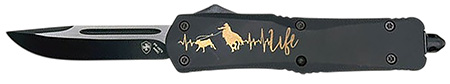 [093674828131] Templar Knife  Gen II Cowboy Way Slim 3.43" OTF Drop Point Plain Black Oxide Stonewashed 440C SS Blade, 5.05" Black w/Cowboy Aluminum Handle, Glass Breaker