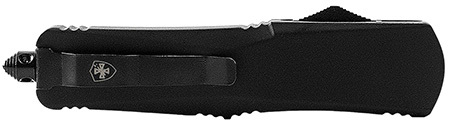 [093674805606] Templar Knife  Gen II  Small 2.75" OTF Drop Point Part Serrated Black Oxide Stonewashed 440C SS Blade, 4.25" Black Aluminum/Rubber Handle, Glass Breaker