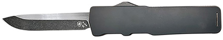 [093674826748] Templar Knife  Excalibur  Large 3.55" OTF Drop Point Plain Black Oxide Stonewashed Powder Coated D2 Steel Blade, 5.25" Black Aluminum/Rubber Handle