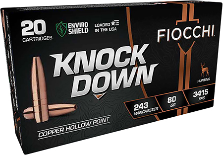 [762344713977] Fiocchi 243BHC Knock Down  243Win 80gr Copper Hollow Point 20 Per Box/10 Case