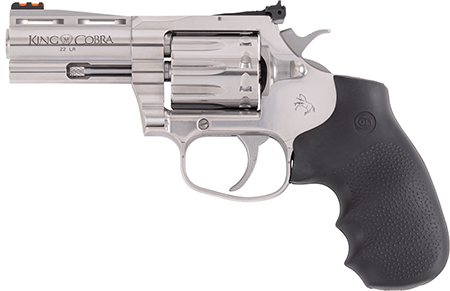 [098289001559] Colt Mfg KCOBRA22SP3RFO King Cobra  22 LR 10 Shot 3" Stainless Vent Rib Barrel, Stainless Cylinder  &  Frame, Black Rubber Grip