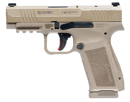 [787450932821] Canik HG7885CAD-N Mete MC9LS *CA Compliant 9mm Luger 10+1 3.63" Black Steel Barrel, Desert Cerakote Steel Serrated Slide, Flat Dark Earth Polymer Frame w/Picatinny Rail, Interchangeable Backstrap Grip