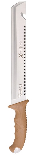 [065956192360] Camillus 19236 Carnivore X  12" Fixed Gut Hook/Machete Part Serrated Titanium Bonded 420 Stainless Steel Blade, 6" Brown ABS Handle, Clamshell Packaging