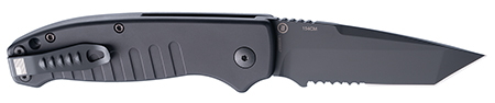 [743108641200] Hogue 64120 Ballista  3.50" Folding Tanto Part Serrated Black Cerakote 154CM SS Blade, Matte Black w/Fluted Texture Aluminum Handle