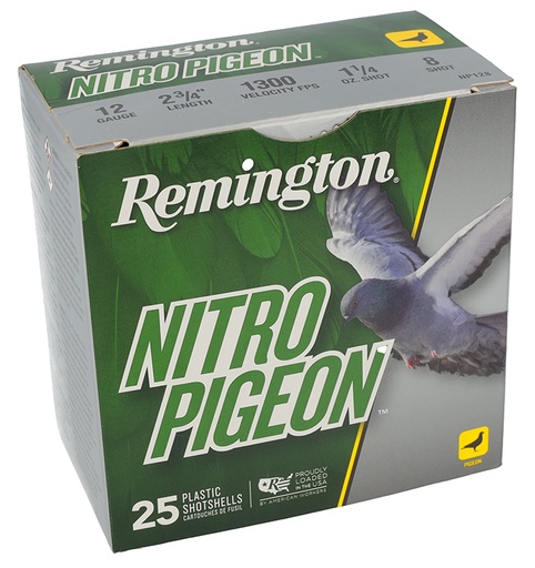 [047700286822] Remington Ammunition R28682 Nitro Pigeon  12Gauge 2.75" 1 1/4oz 8Shot 25 Per Box/10 Case