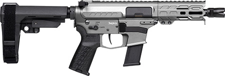 [840442505288] CMMG 45A150FTNG Banshee FE MkG 45 ACP 13+1 5" Black Nitride Threaded Barrel, M-LOK Handguard, Titanium Cerakote Aluminum Receiver w/Picatinny Rail, Black Polymer CMMG RipBrace, CMMG Zeroed Grip